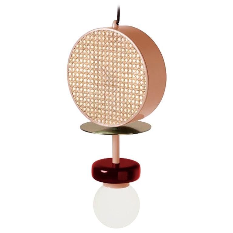 Art Deco Inspired Pendant Lamp Monaco II in Salmon, Polished Brass and Wine Red For Sale