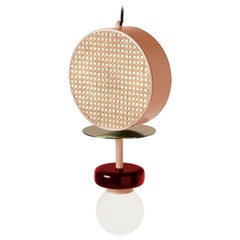 Art Deco Inspired Pendant Lamp Monaco II in Salmon, Polished Brass and Wine Red