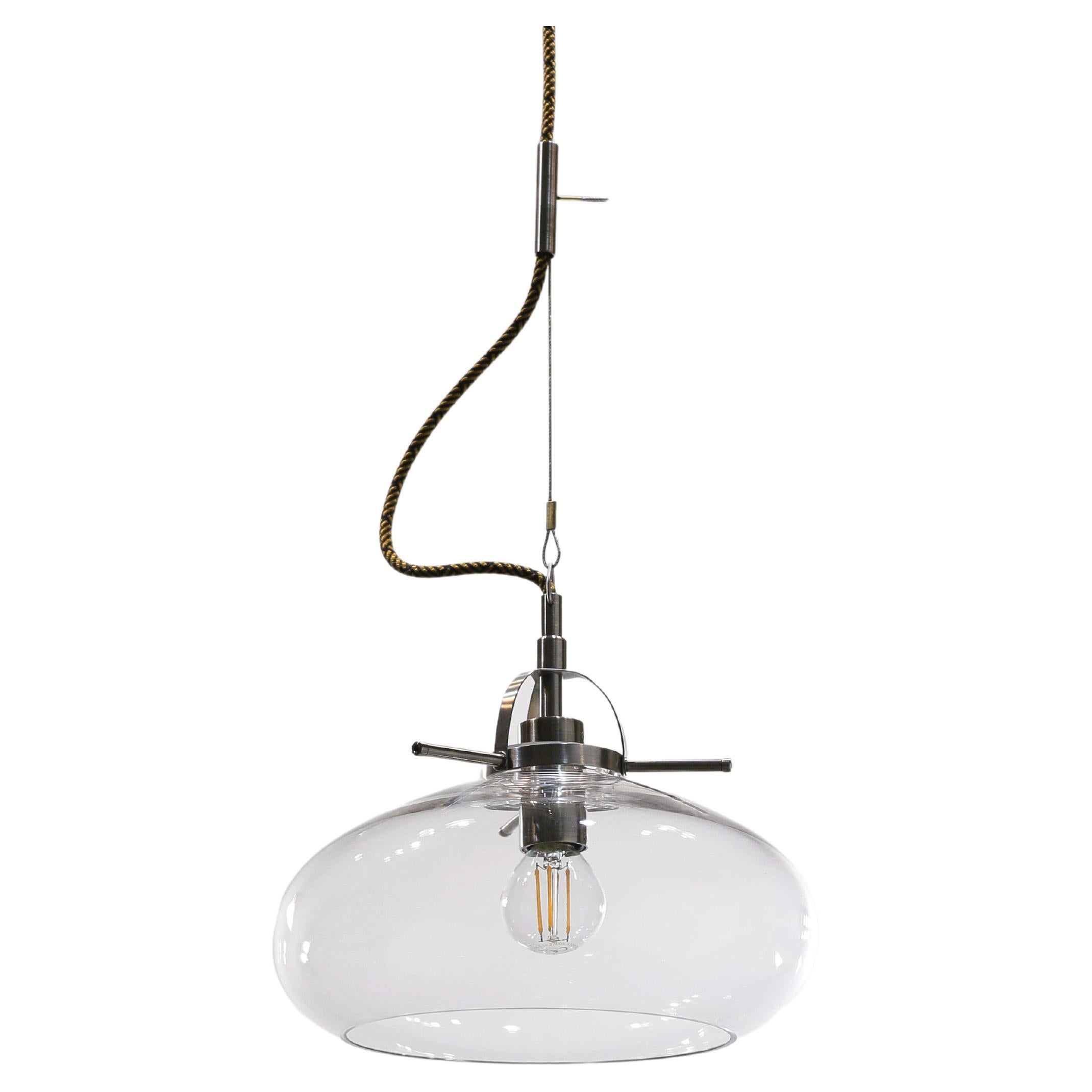 Elegant pendant lamp with glass shade and cotton cable For Sale