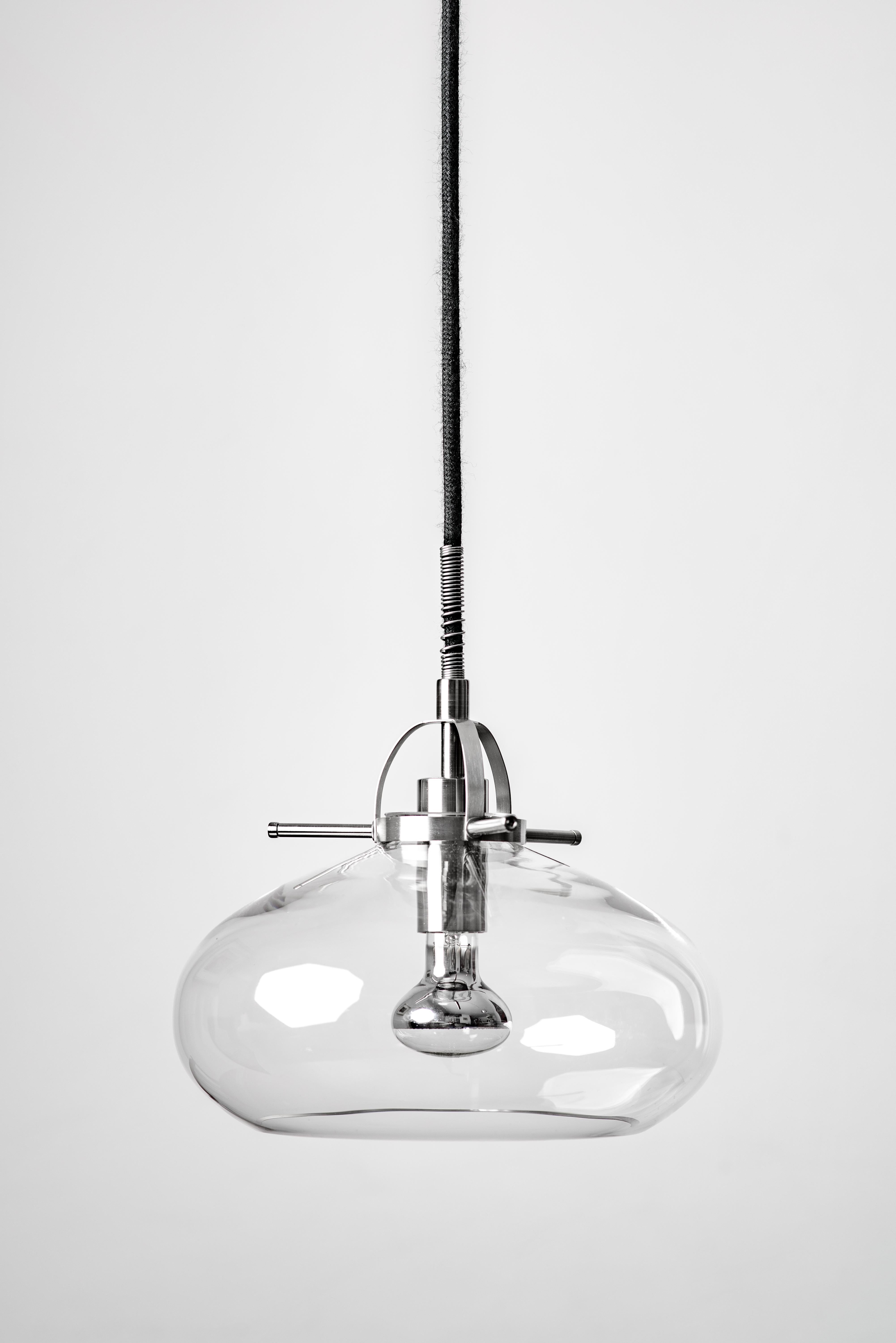 Polish Modern Art Deco Inspired Pendant Lamp with Glass Shade For Sale