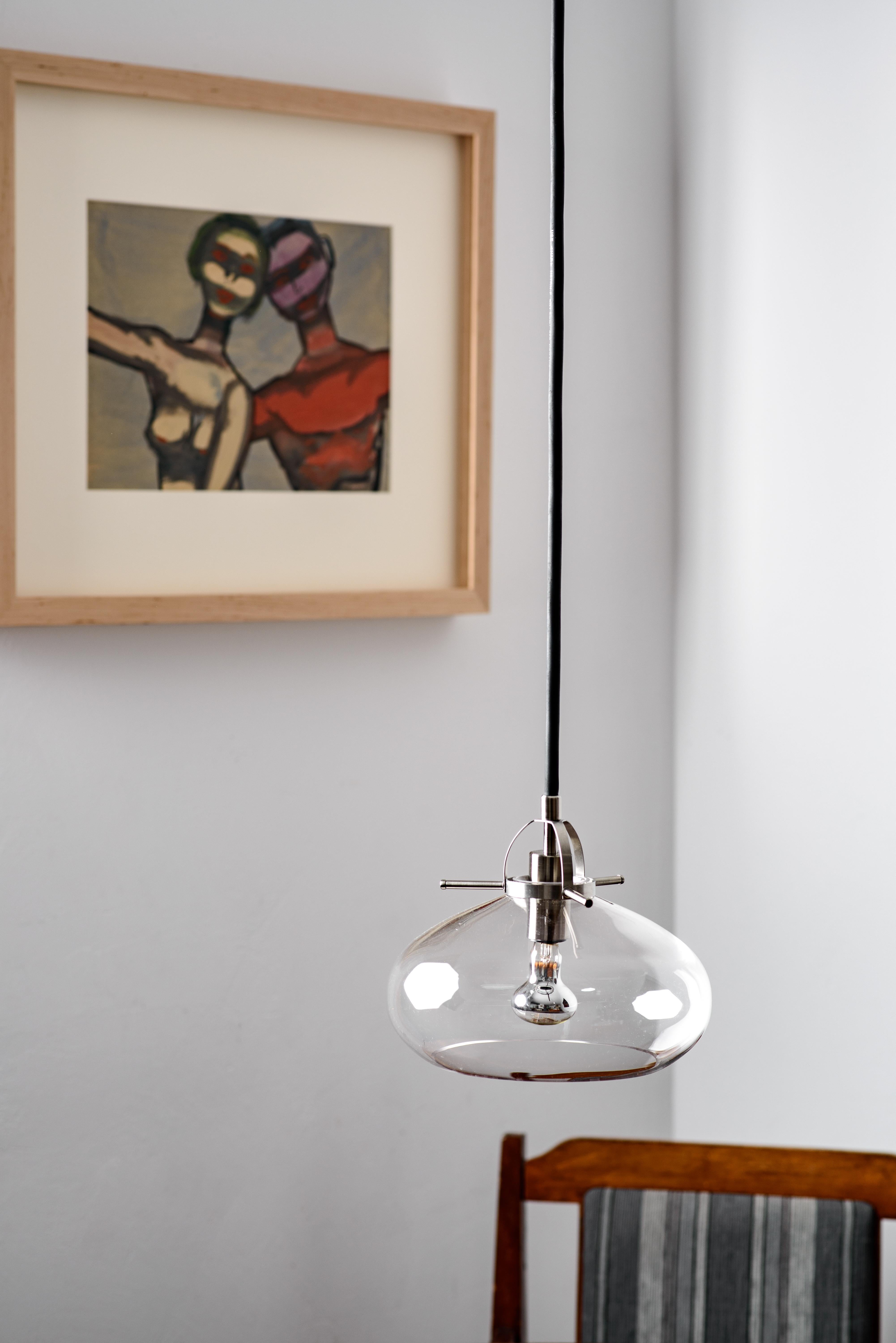Art Deco Glass Pendant Lamp with Industrial Look  For Sale