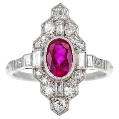 Art Deco Inspired Platinum 1.22 Carat Oval Ruby Diamond Ring