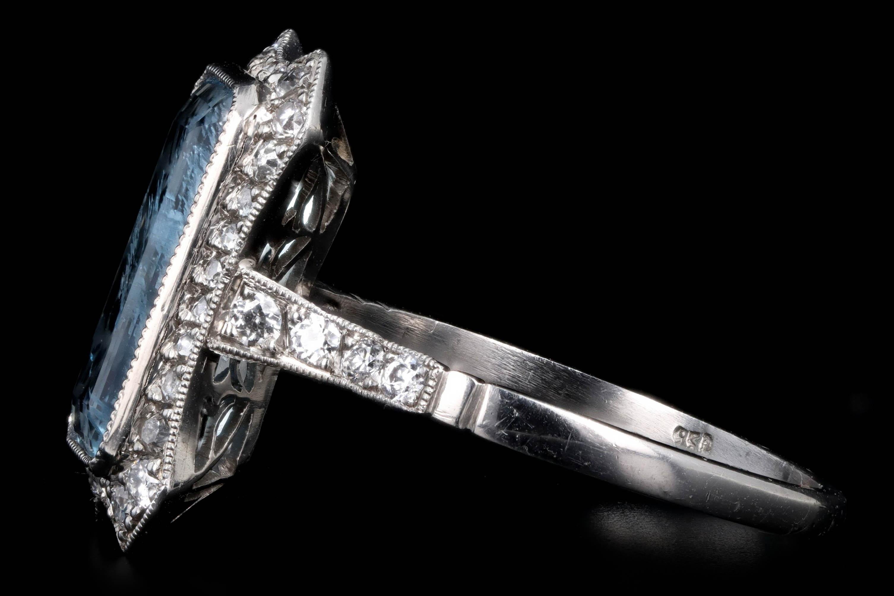 Art Deco inspirierter Platin 2,18 Karat Aquamarin & Diamant-Ring (Art déco) im Angebot