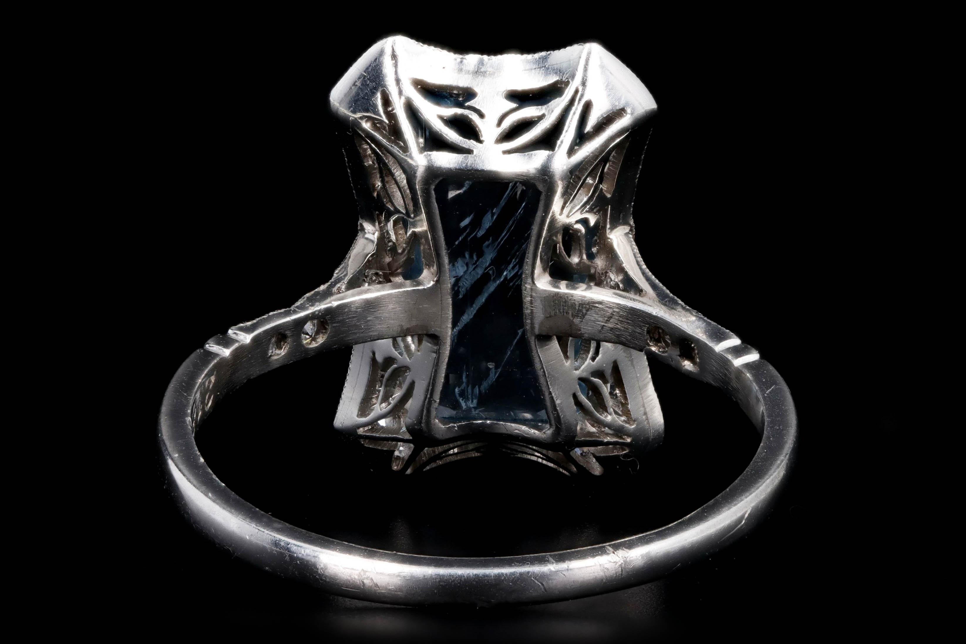 Emerald Cut Art Deco Inspired Platinum 2.18 Carat Aquamarine & Diamond Ring For Sale