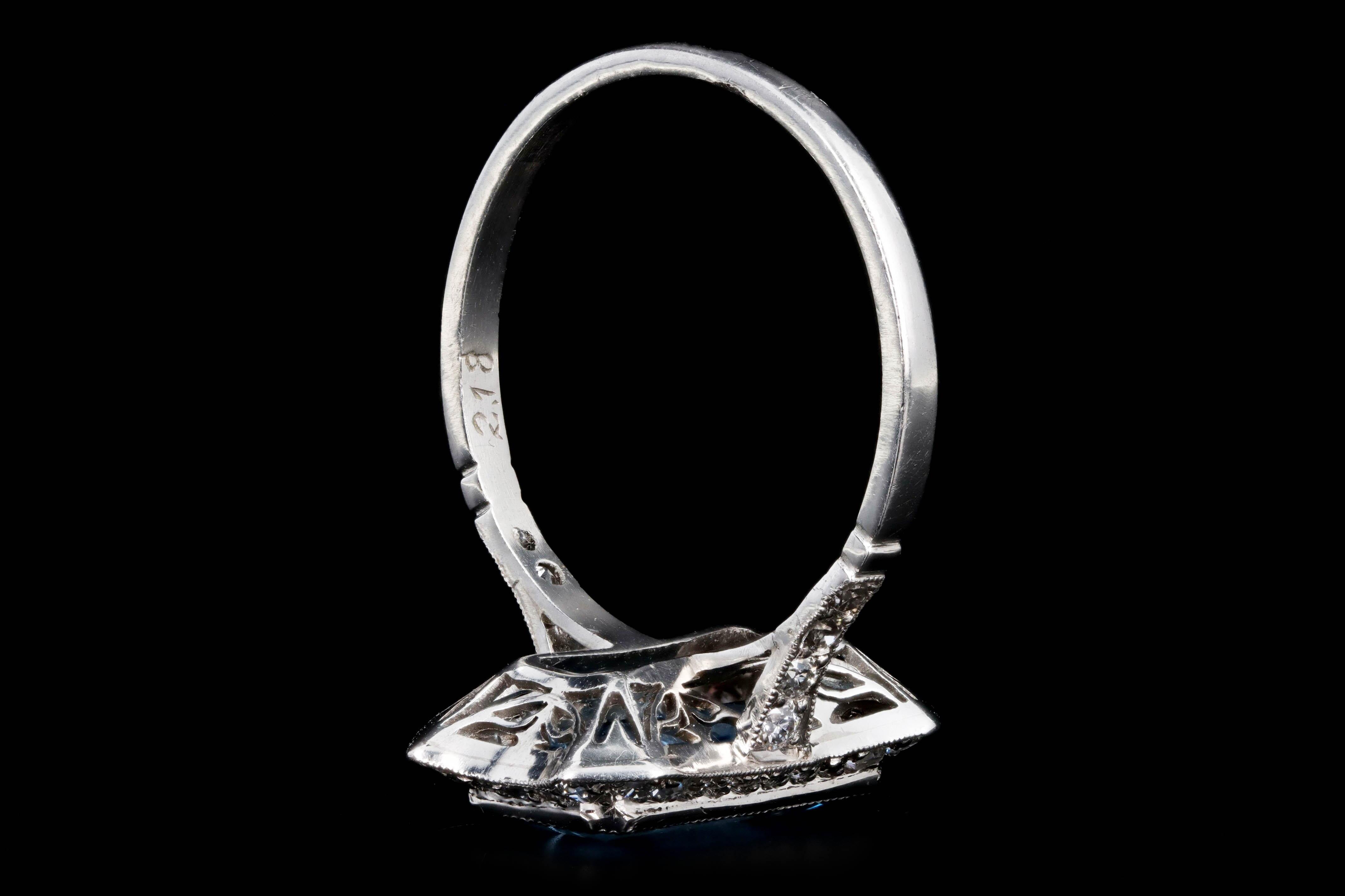 Art Deco Inspired Platinum 2.18 Carat Aquamarine & Diamond Ring For Sale 1