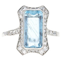 Art Deco Inspired Platinum 2.18 Carat Aquamarine & Diamond Ring