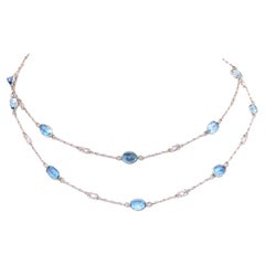 Art Deco Inspired Platinum 8.62 Carat Oval Aquamarine By The Yard Necklace