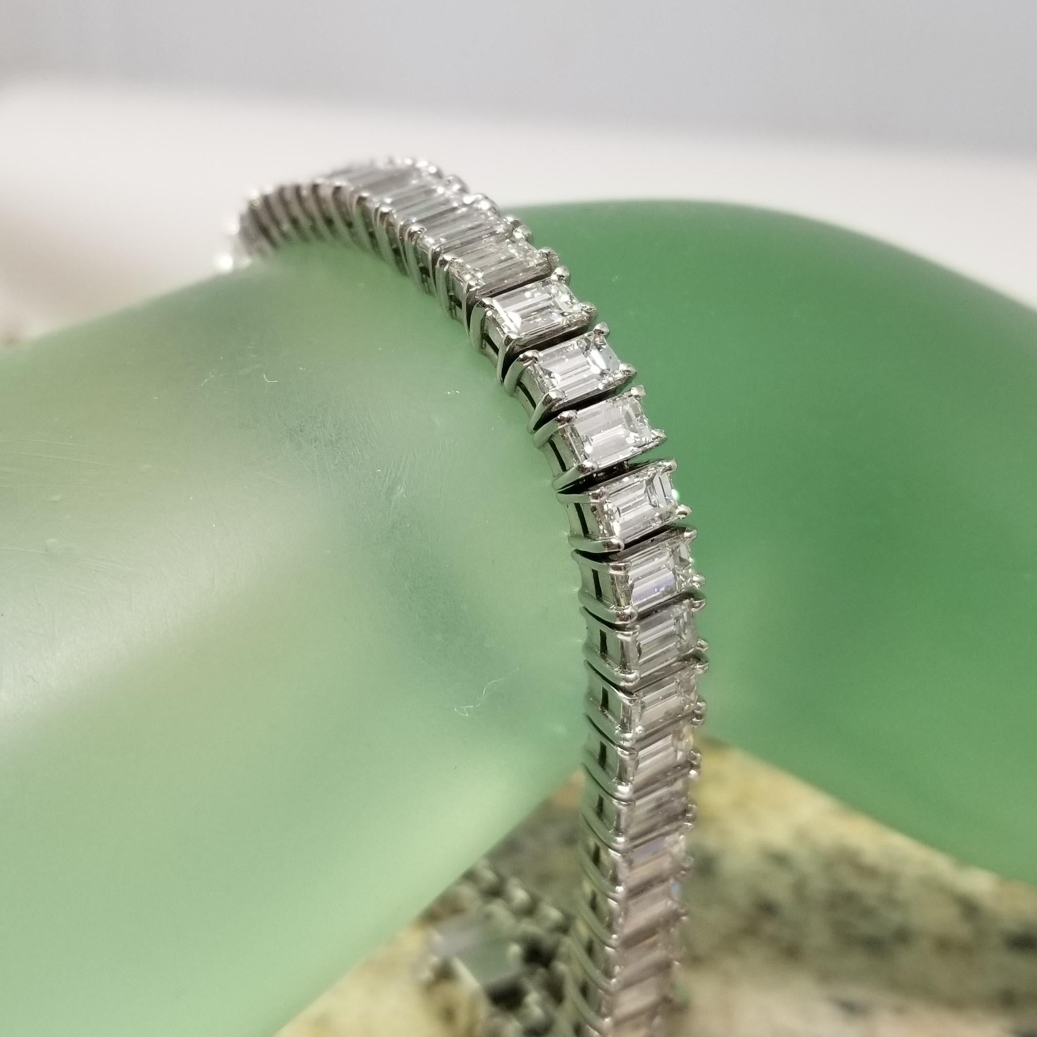 Art Deco Inspired Platinum Baguette Cut Diamond Tennis Bracelet Weight 16.36cts 1