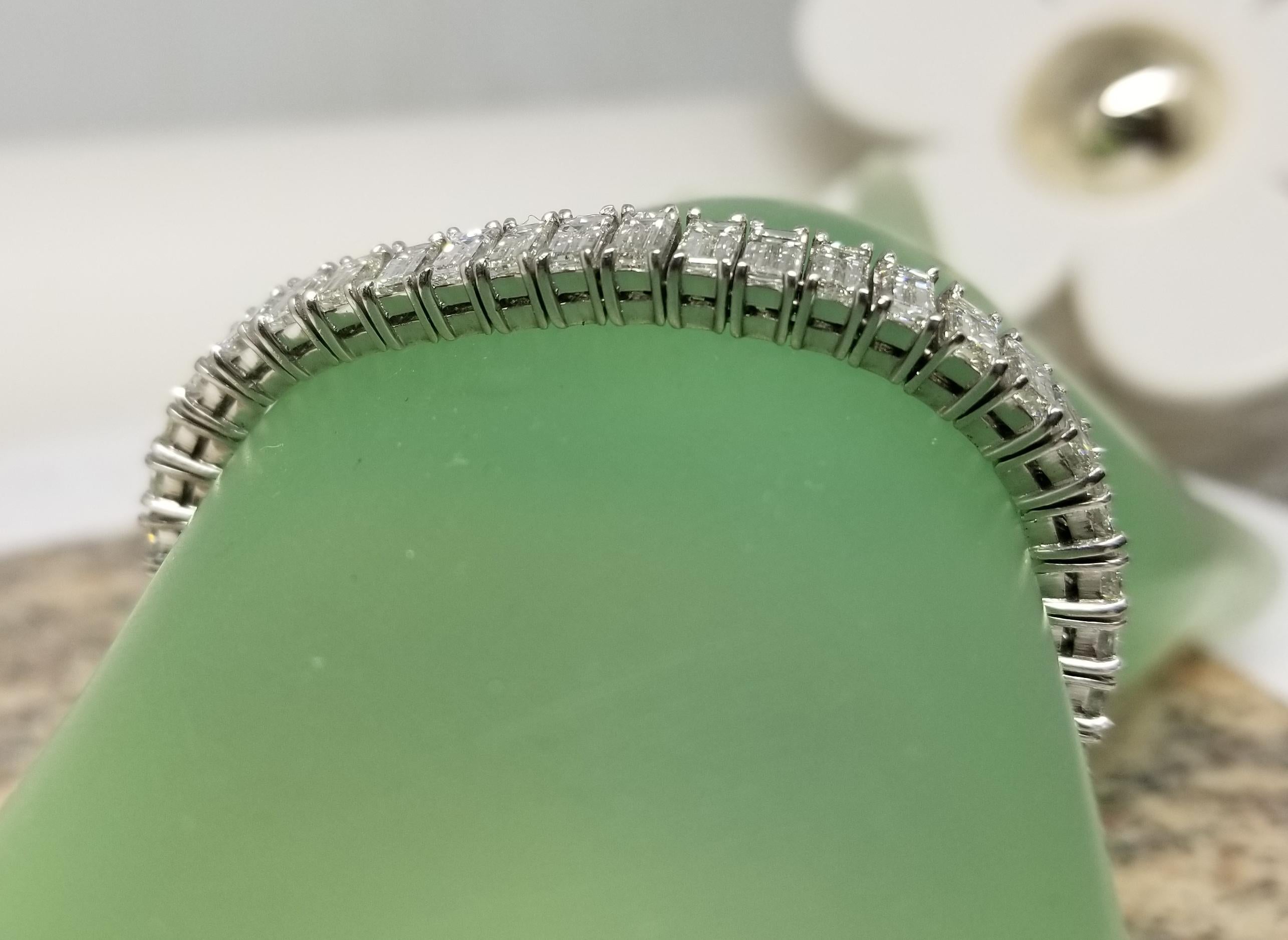 Art Deco Inspired Platinum Baguette Cut Diamond Tennis Bracelet Weight 16.36cts 2