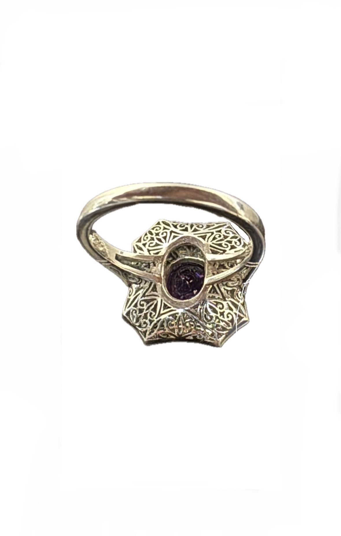 Art Deco Inspired Platinum Old Euro Diamond 1.57 Carat Oval Pink Sapphire Ring For Sale 5