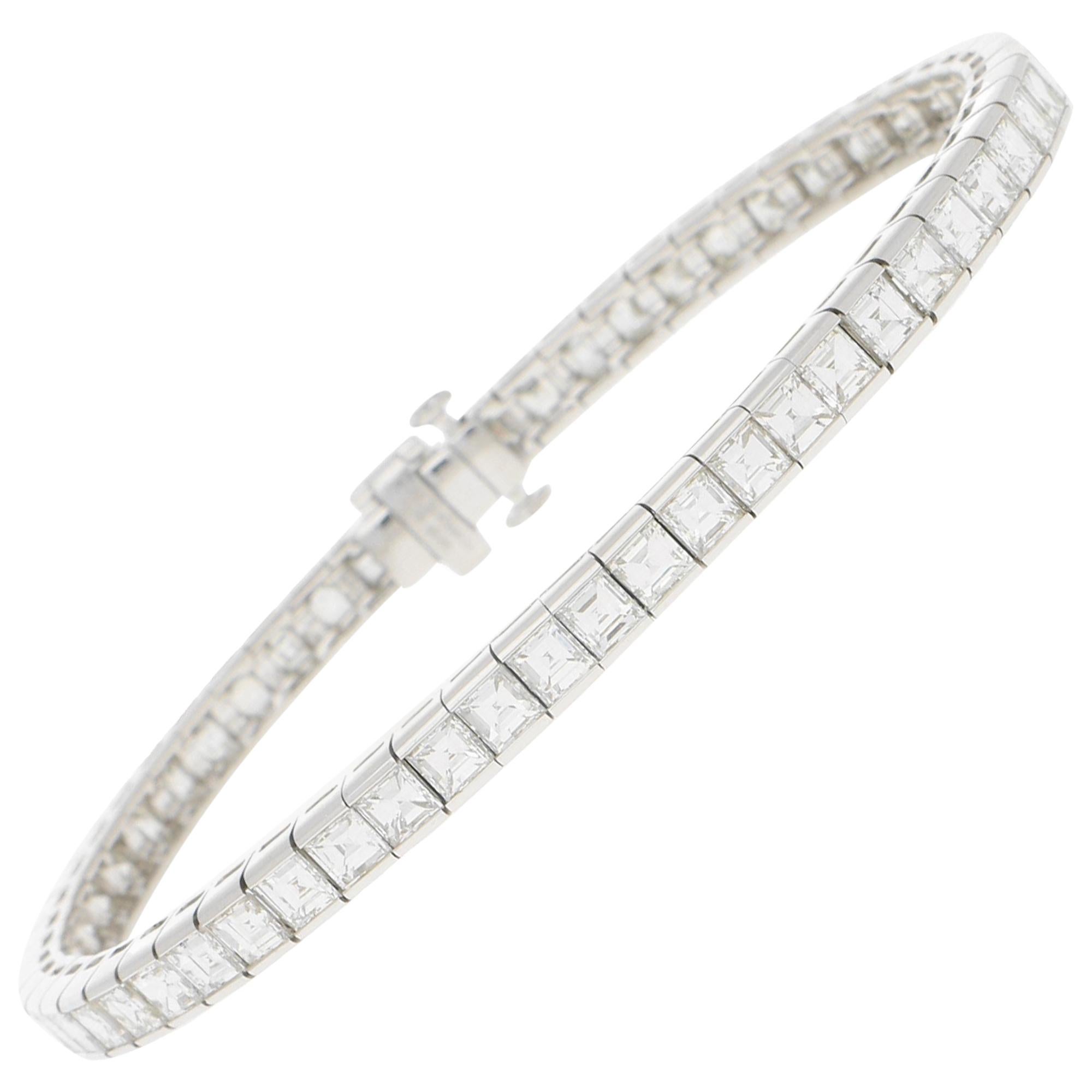 Art Deco Inspired Princess Cut Diamond Line / Tennis Bracelet Set in Platinum