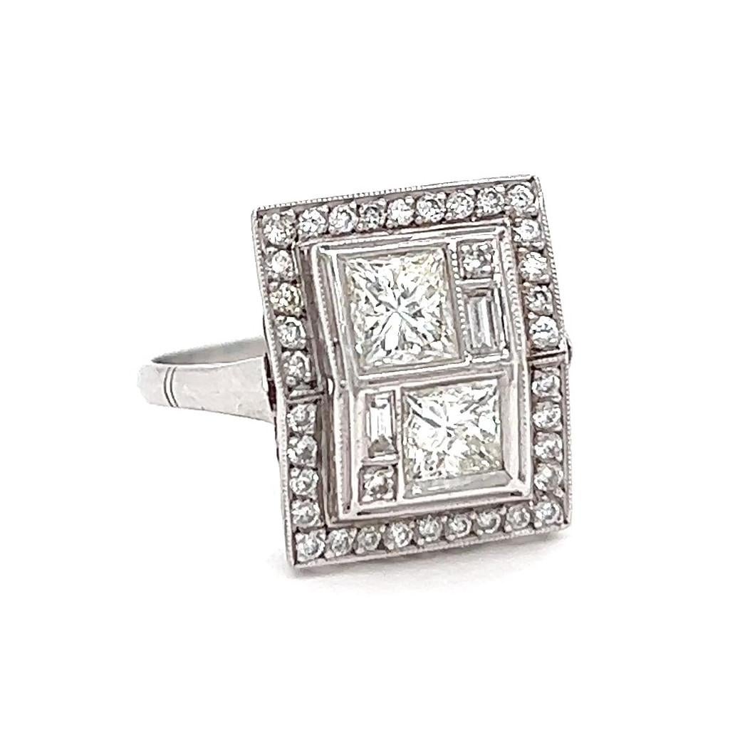 Art Deco Inspired Princess Cut Diamond Platinum Ring For Sale 1