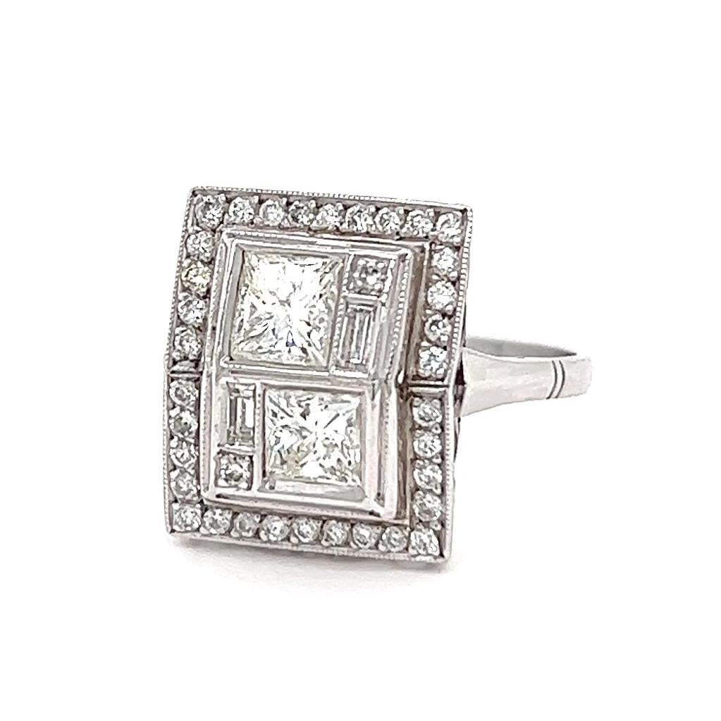 Art Deco Inspired Princess Cut Diamond Platinum Ring For Sale 2