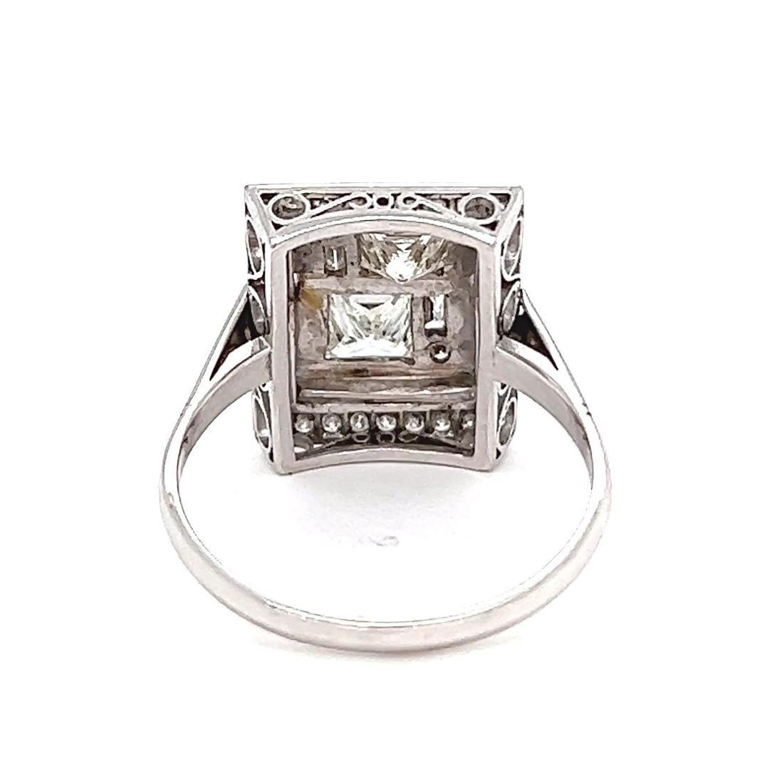 Art Deco Inspired Princess Cut Diamond Platinum Ring For Sale 3