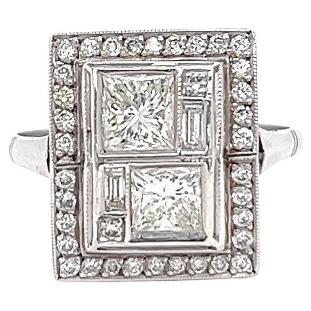 Art Deco Inspired Princess Cut Diamond Platinum Ring For Sale