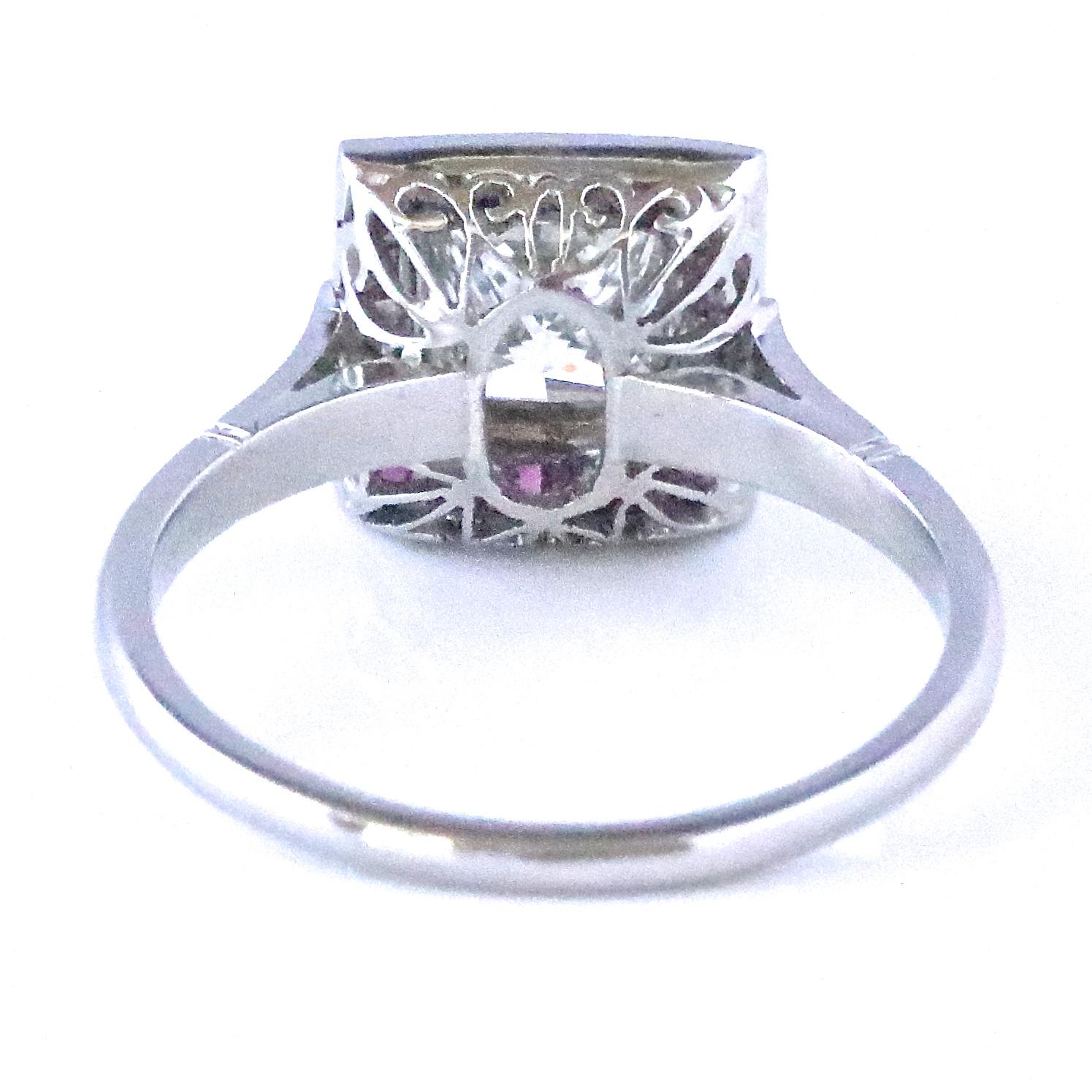 Art Deco Inspired Princess Cut Diamond Ruby Platinum Ring In New Condition In Beverly Hills, CA