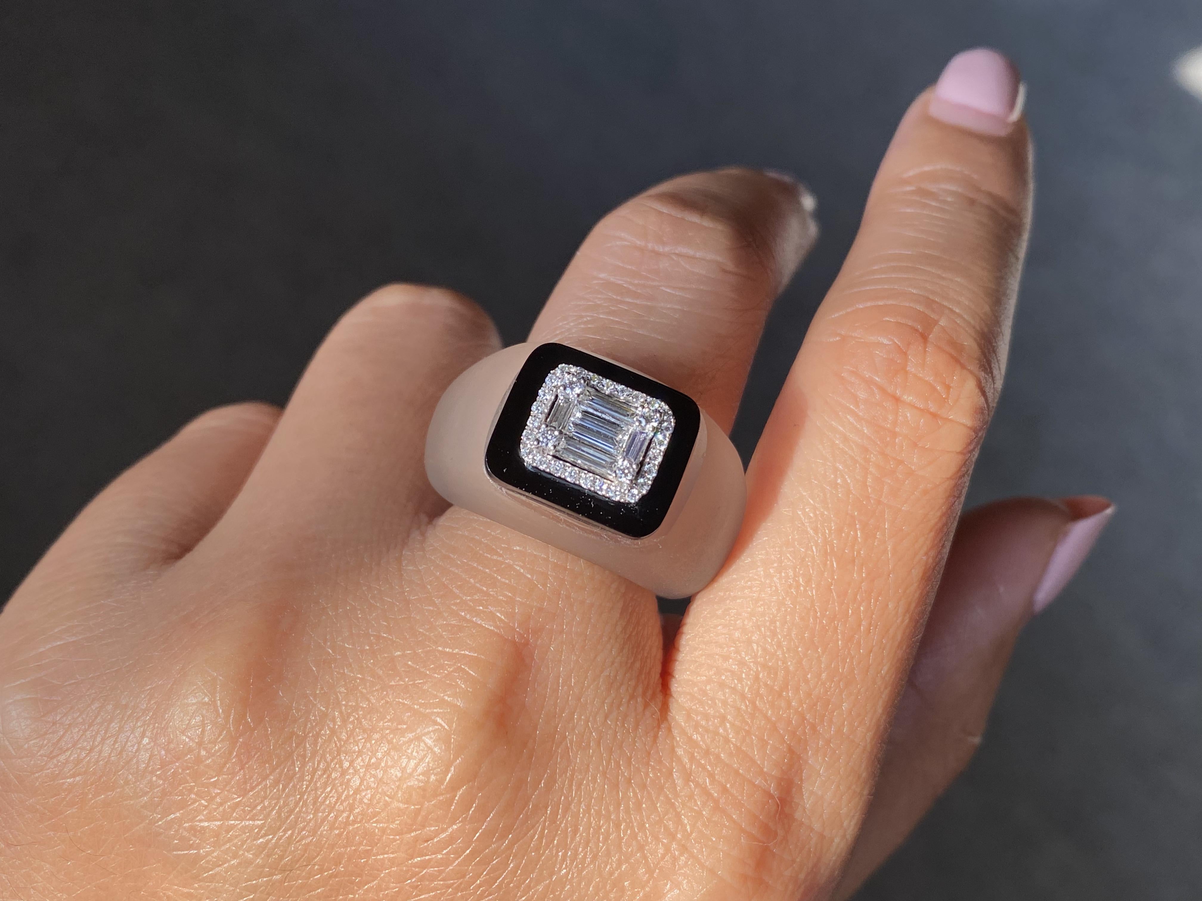 Art Deco Inspired Rock Crystal, Diamond And Black Onyx Cocktail Ring For Sale 5