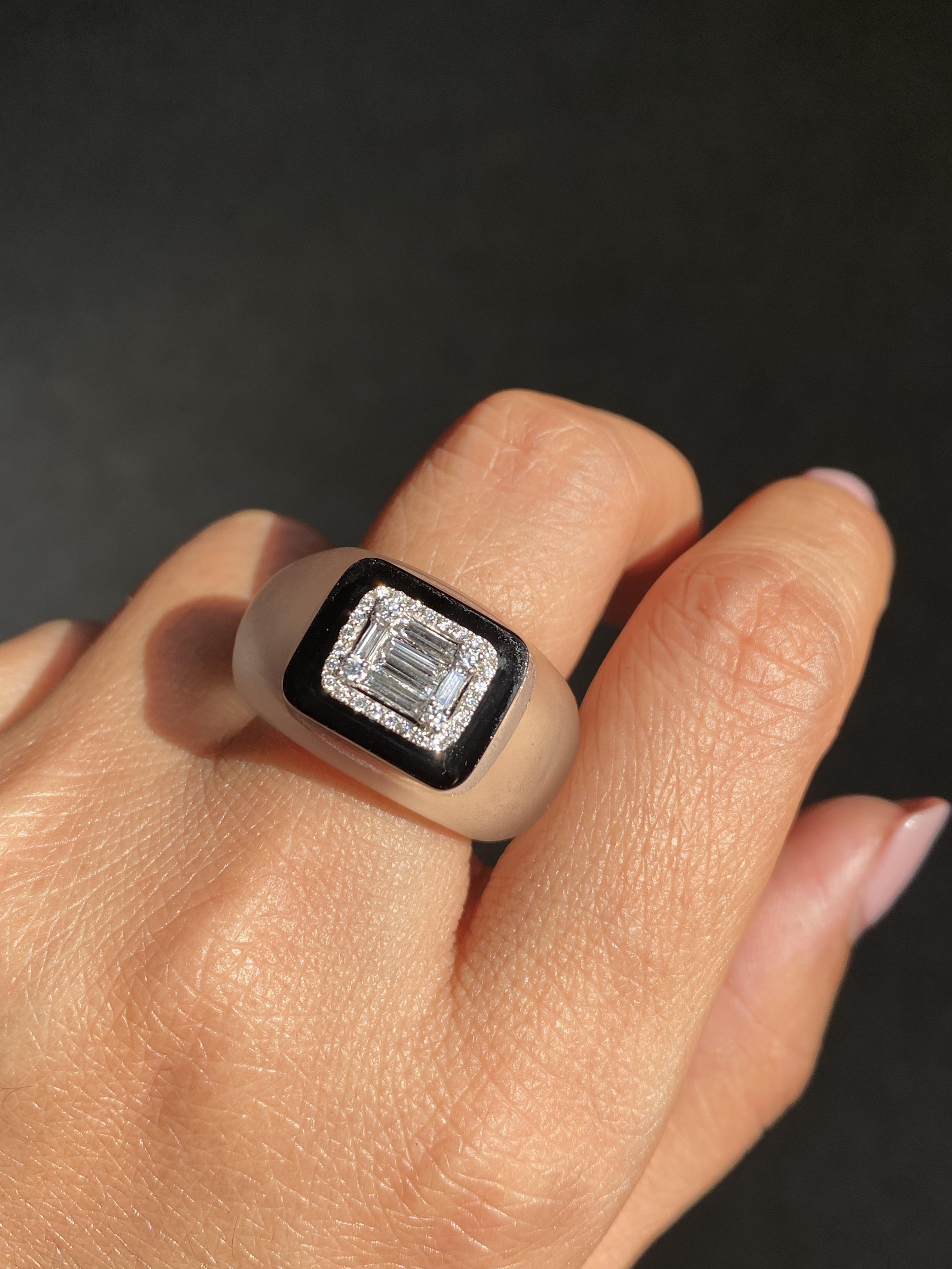 Art Deco Inspired Rock Crystal, Diamond And Black Onyx Cocktail Ring For Sale 6