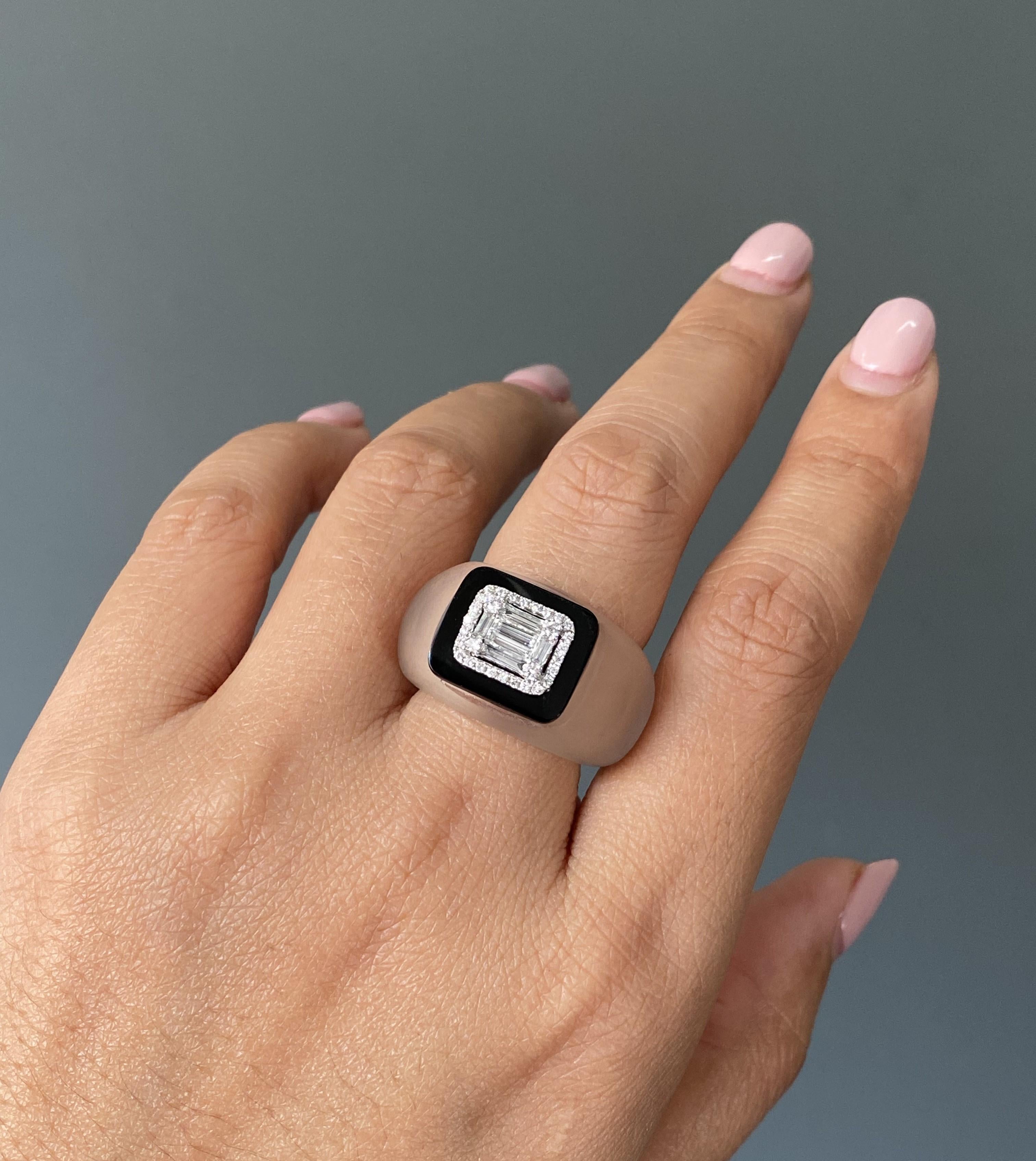 Art Deco Inspired Rock Crystal, Diamond And Black Onyx Cocktail Ring For Sale 9