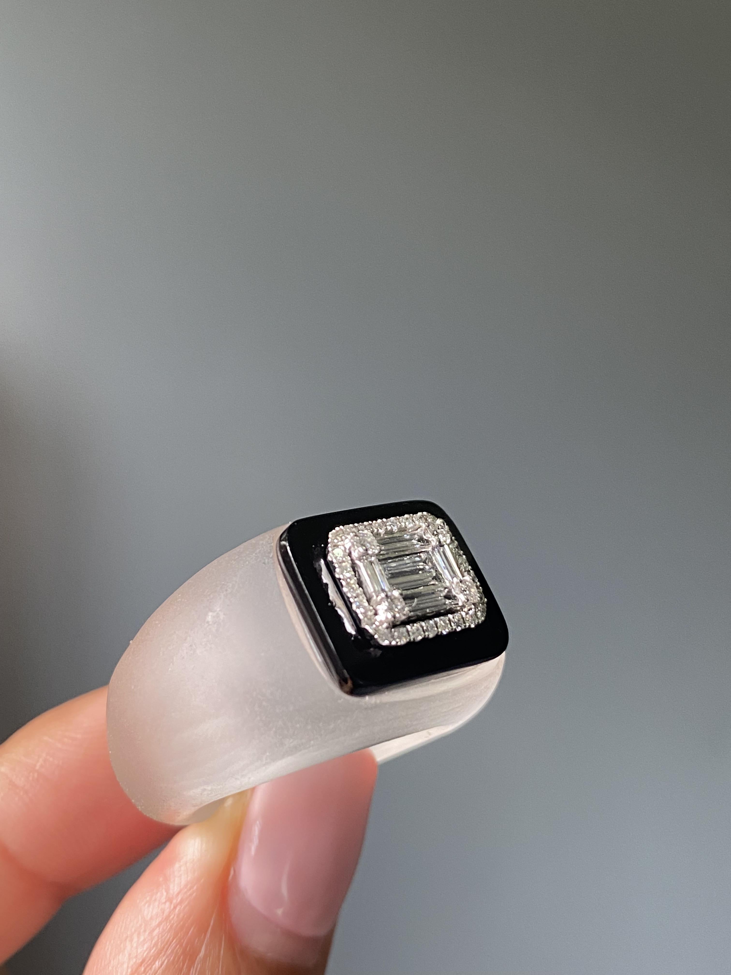 Art Deco Inspired Rock Crystal, Diamond And Black Onyx Cocktail Ring For Sale 1