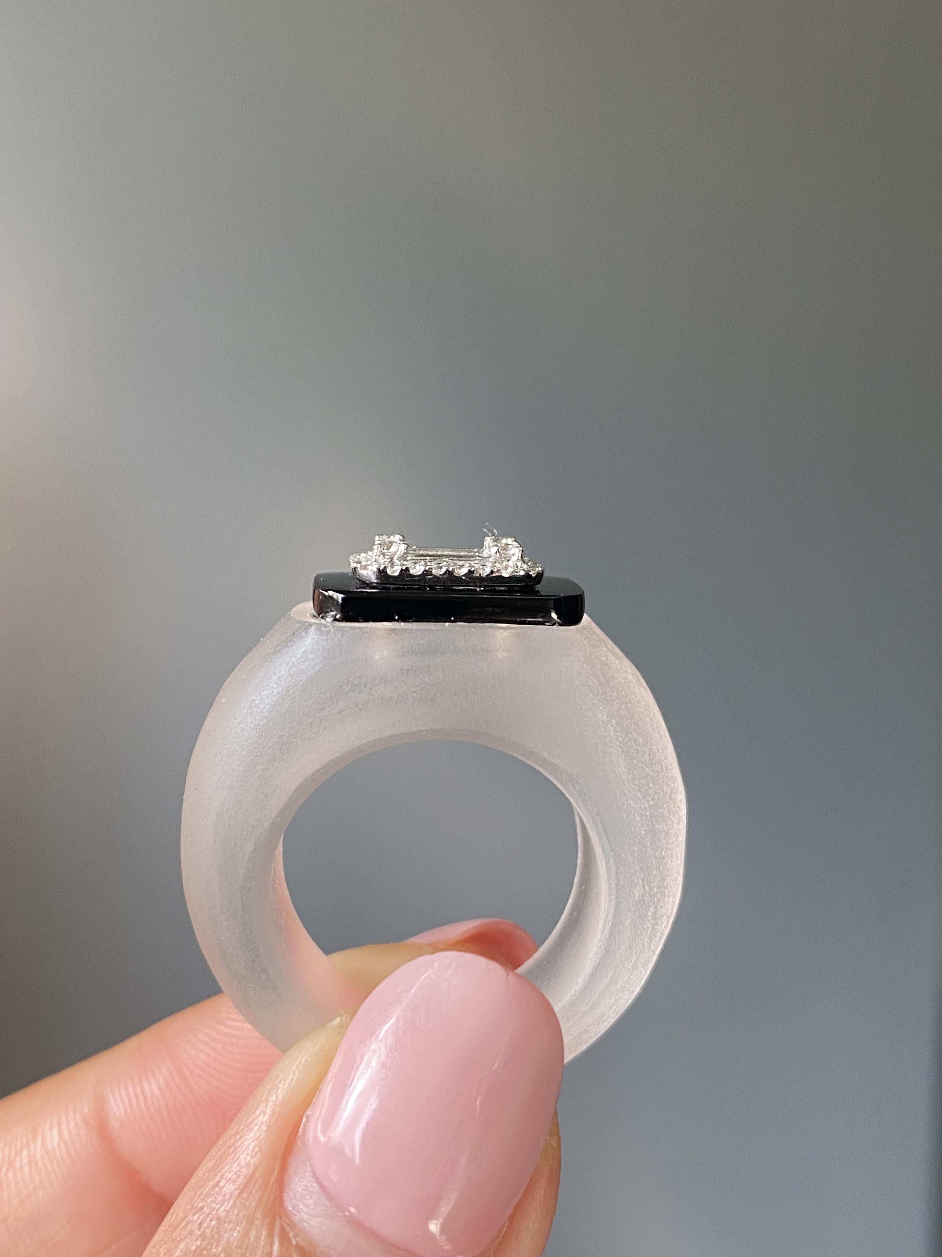 Art Deco Inspired Rock Crystal, Diamond And Black Onyx Cocktail Ring For Sale 2