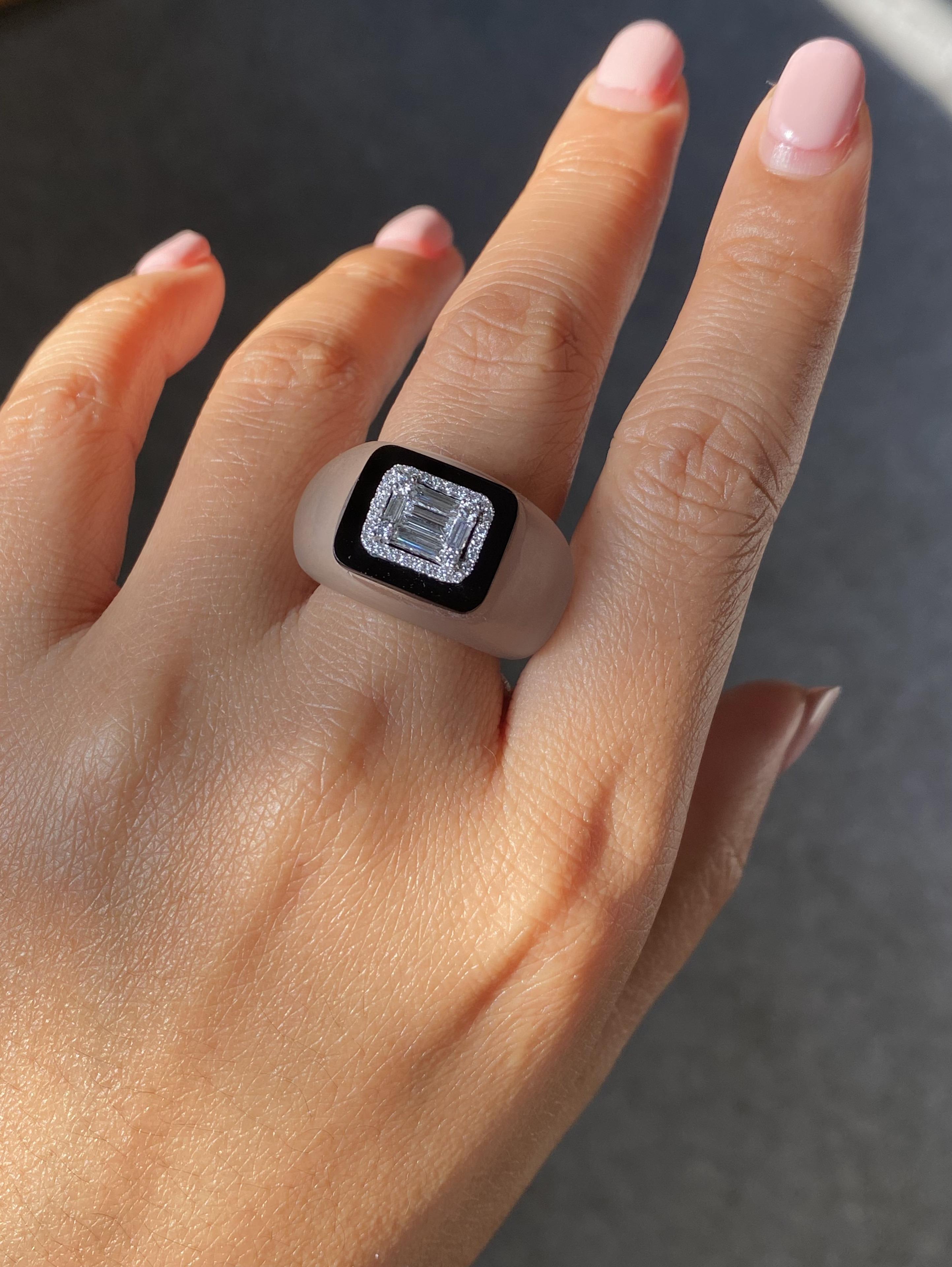 Art Deco Inspired Rock Crystal, Diamond And Black Onyx Cocktail Ring For Sale 3