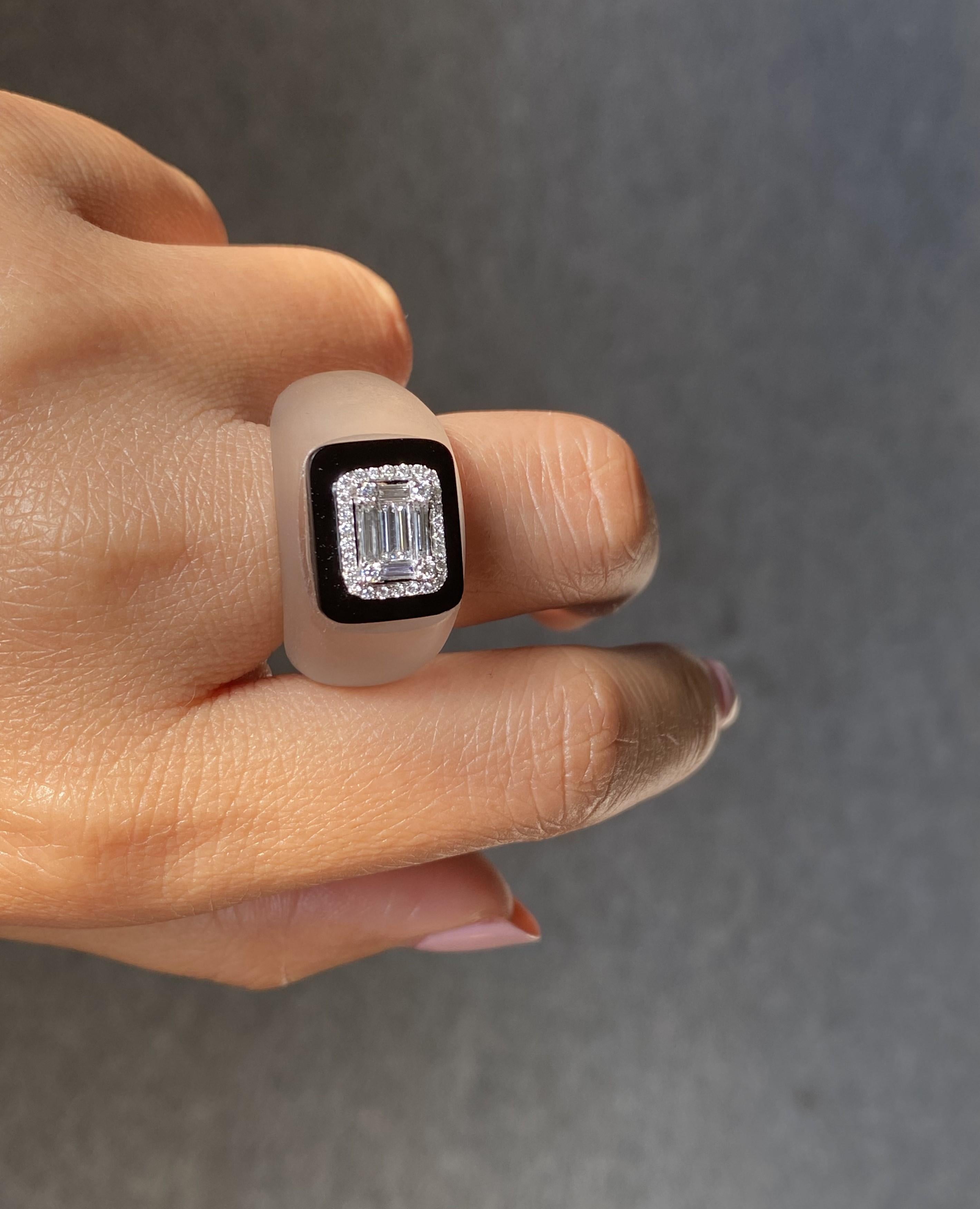 Art Deco Inspired Rock Crystal, Diamond And Black Onyx Cocktail Ring For Sale 4