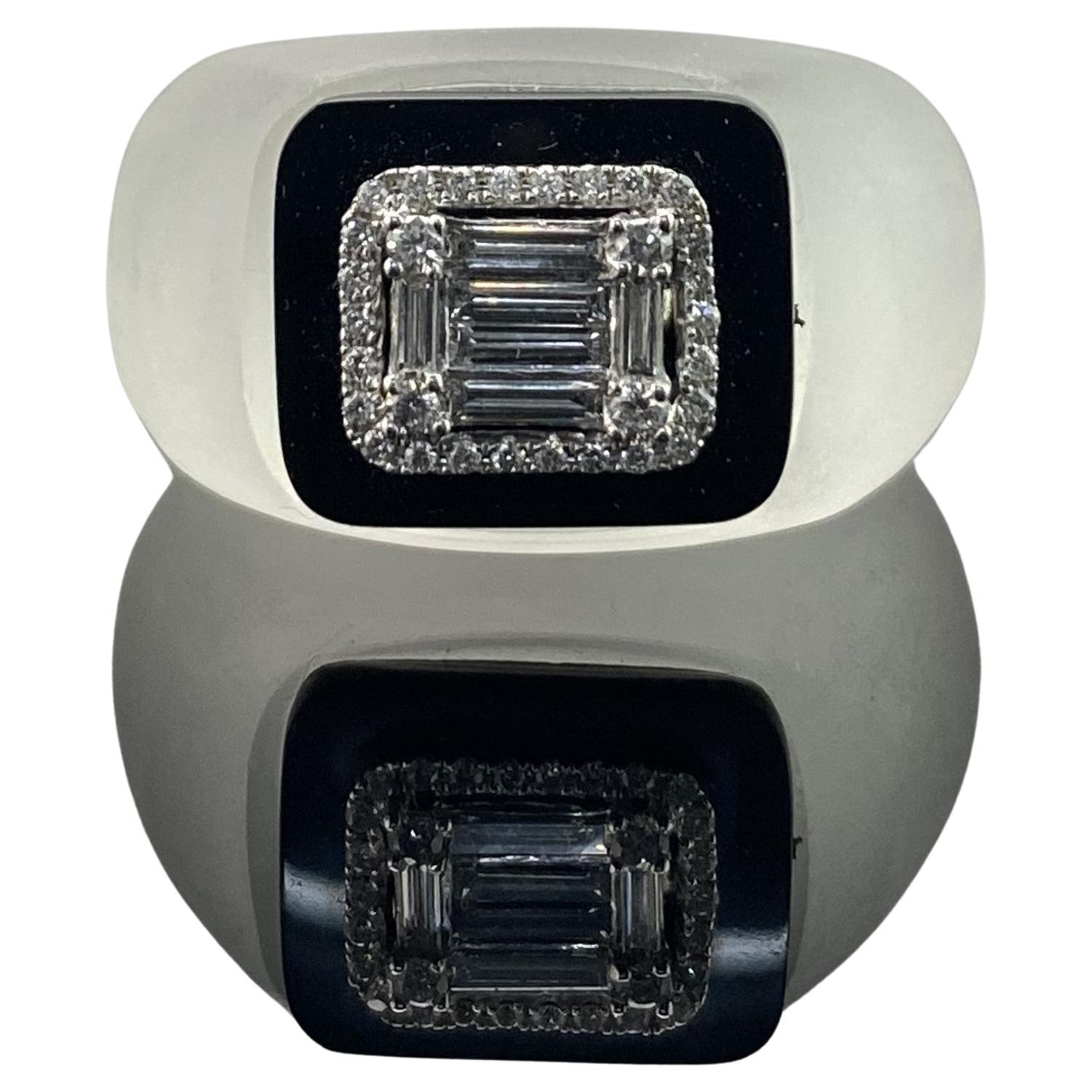 Art Deco Inspired Rock Crystal, Diamond And Black Onyx Cocktail Ring For Sale
