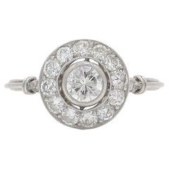 Art Deco Inspired Round Bezel Diamond Platinum Cluster Engagement Ring