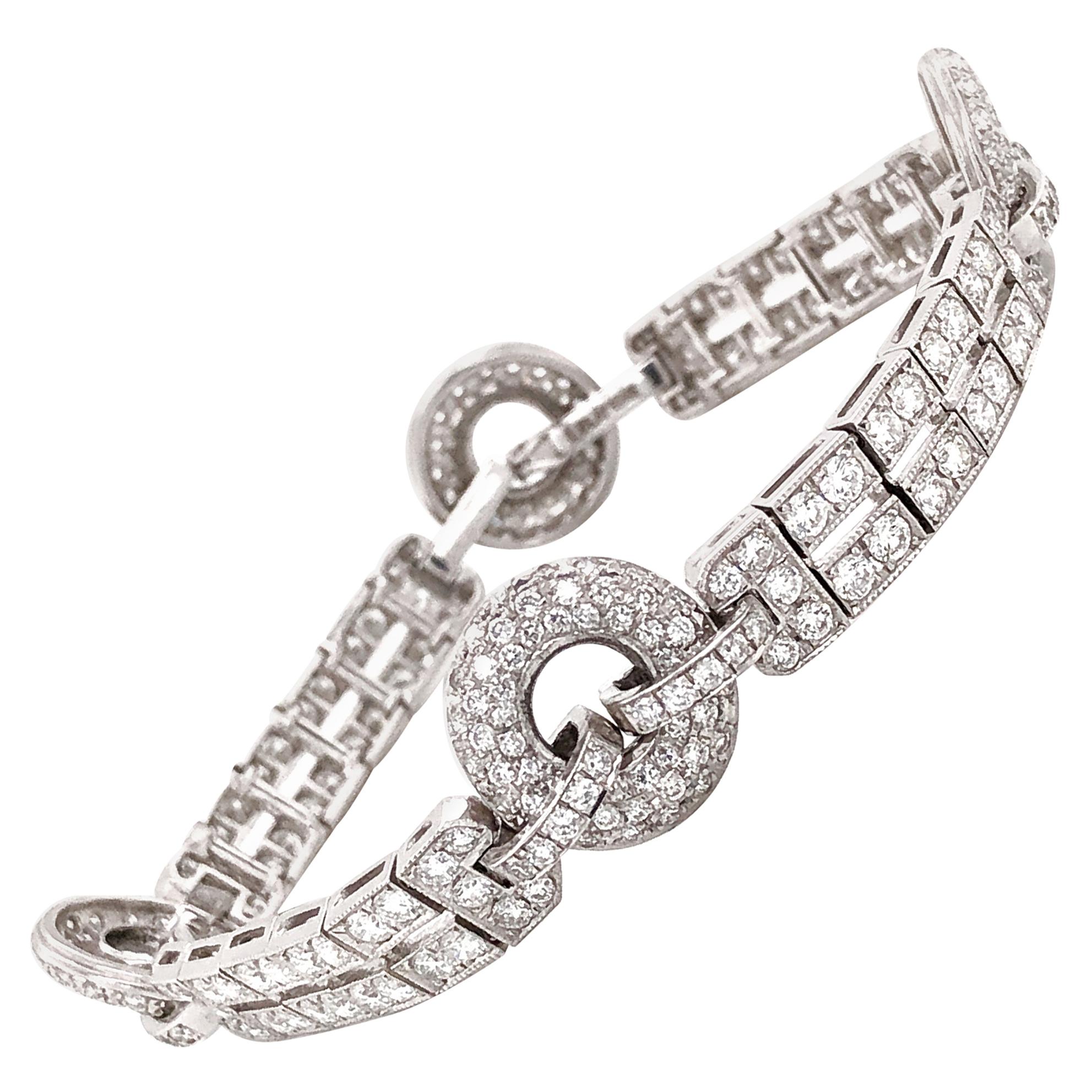 Art Deco Inspired Round Cut Diamonds 6.23 Carat Platinum Link Bracelet For Sale