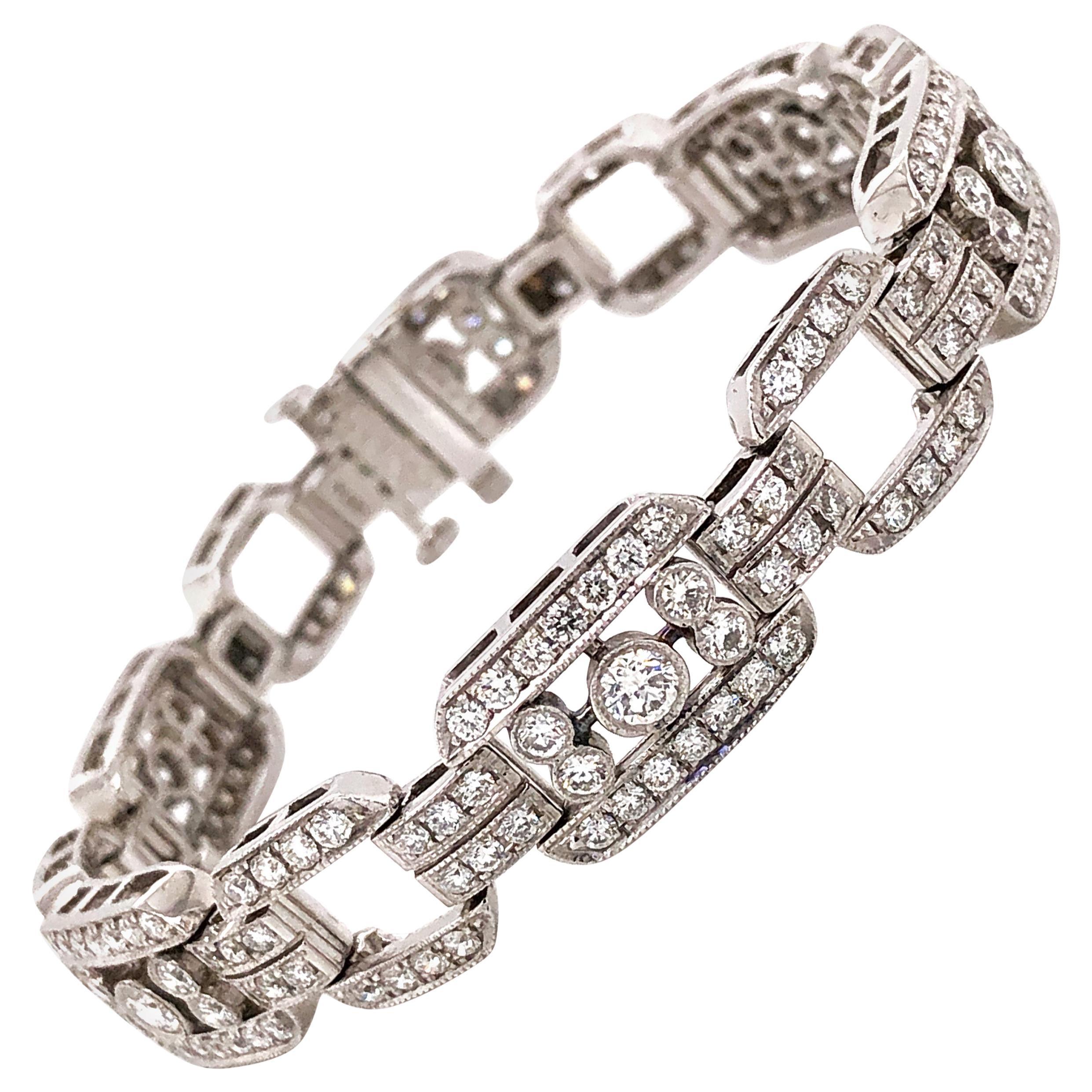 Art Deco Inspired Round Cut Diamonds 7.85 Carat Platinum Bracelet For Sale