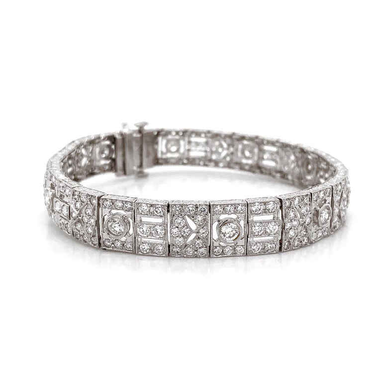 Art Deco Inspired Round Cut Diamonds 8.69 Carat Platinum Link Bracelet ...