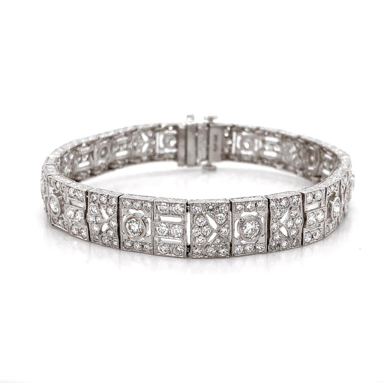 Art Deco Inspired Round Cut Diamonds 8.69 Carat Platinum Link Bracelet ...