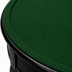 Art Deco Inspired Round Game Table with Green Felt Top and Black Lacquered Base