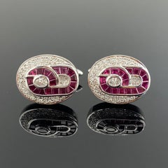 Art Deco-Inspired Ruby and Diamond Cufflinks in 18K White Gold