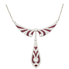 Art Deco-Inspired Ruby and Diamond Necklace, 14.07 Carat