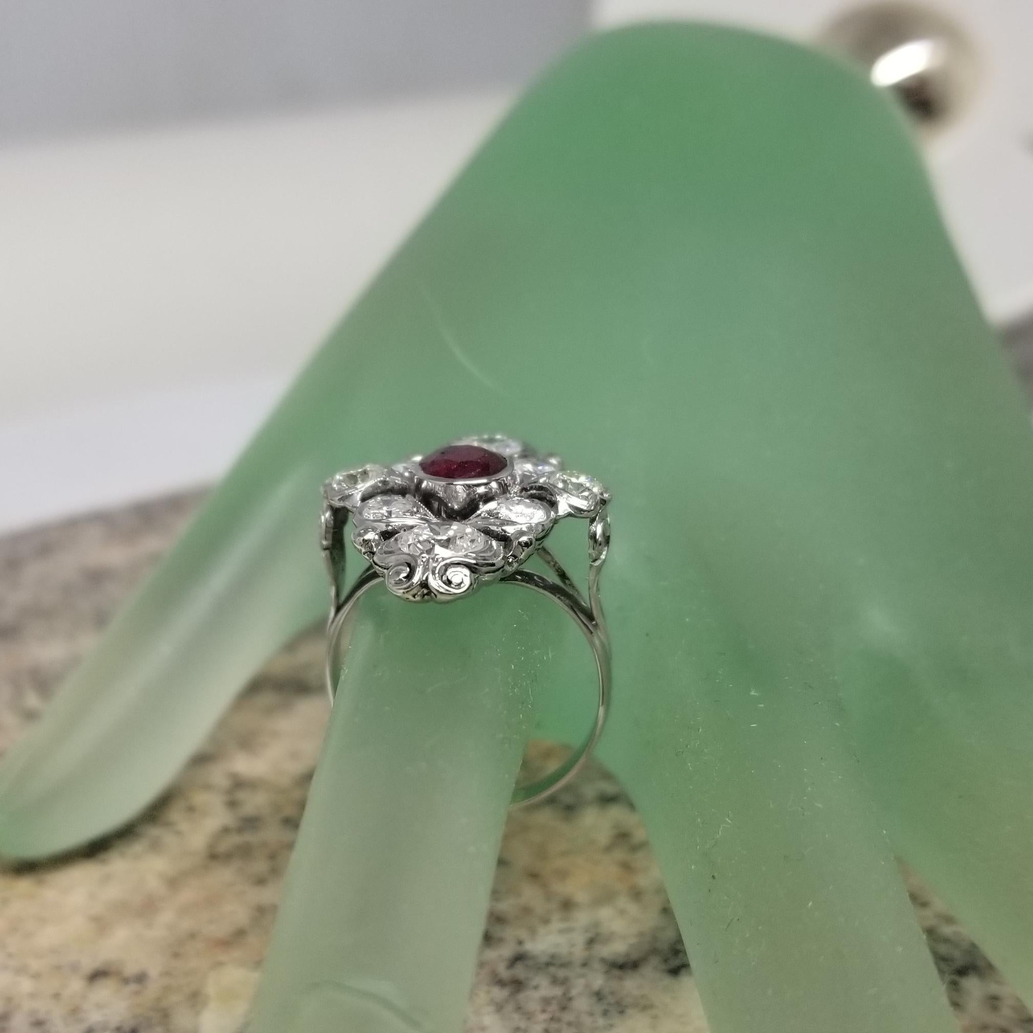 Art Deco Inspired Ruby and Diamond Retro Cocktail Ring For Sale 1
