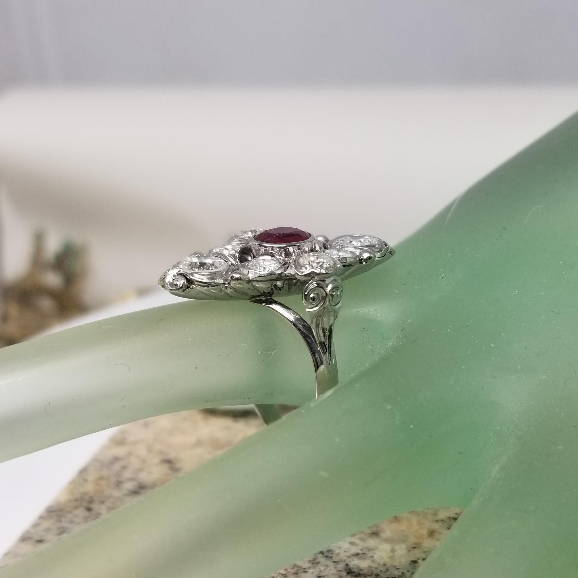 Art Deco Inspired Ruby and Diamond Retro Cocktail Ring For Sale 2
