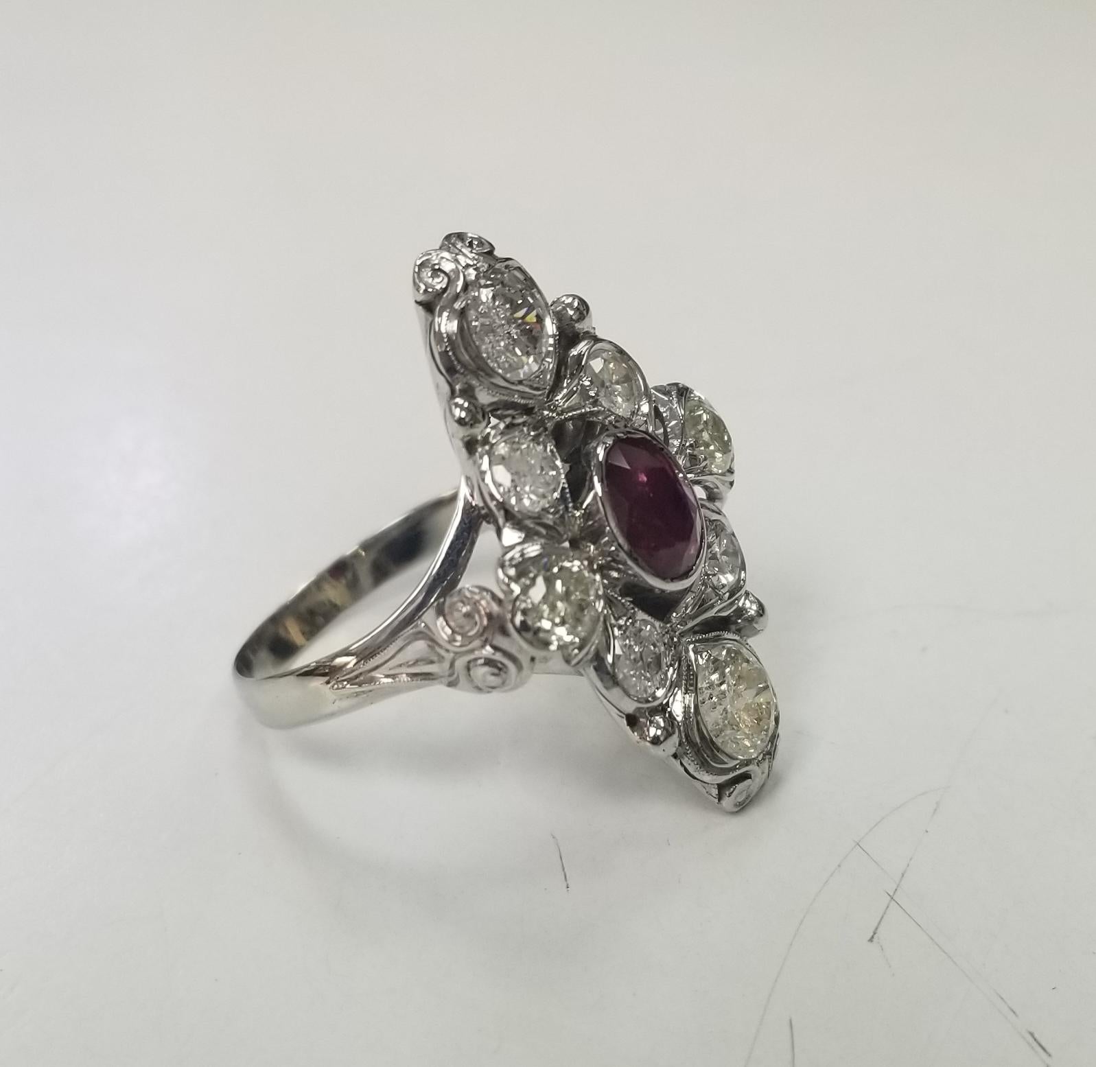 Art Deco Inspired Ruby and Diamond Retro Cocktail Ring For Sale 3