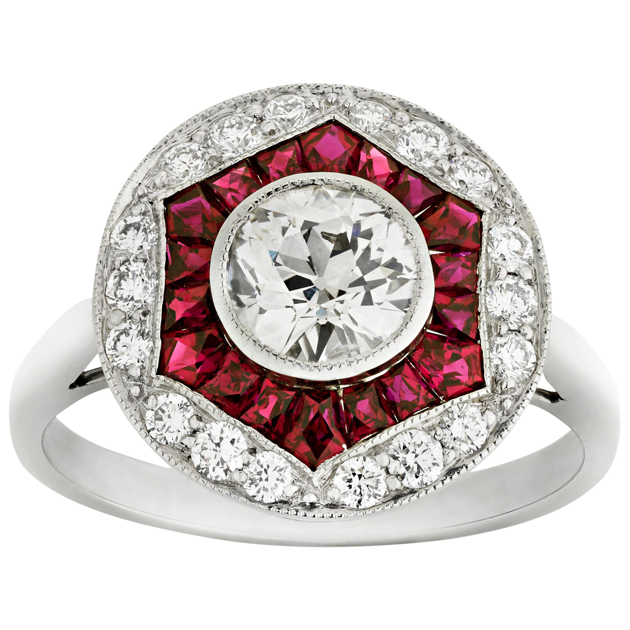 Art Deco Inspired Ruby and Diamond Ring, 1.57 Carat