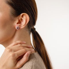 Art Deco inspired ruby diamond cluster stud platinum earrings