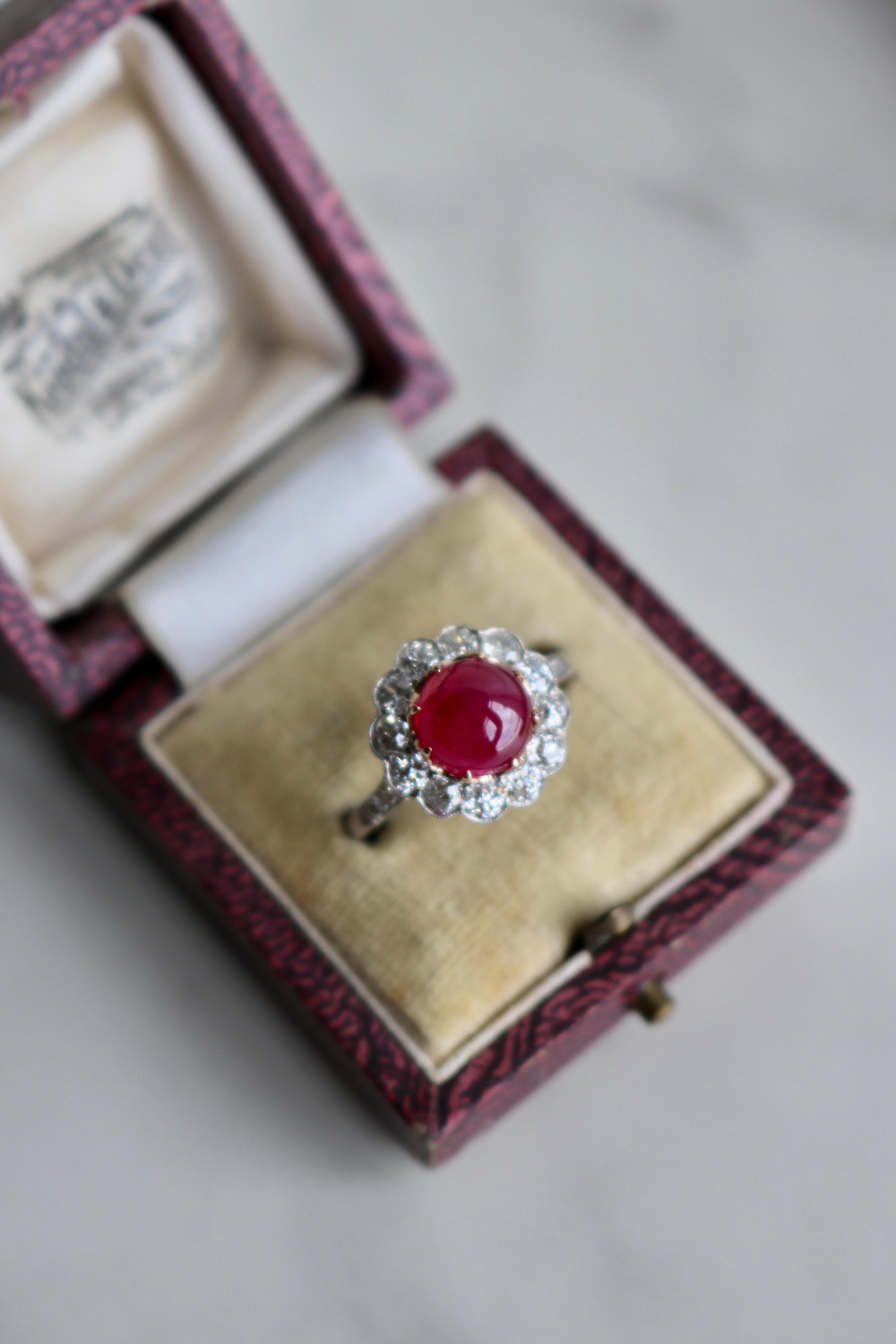 Women's or Men's Art Deco Inspired Ruby Diamond Platinum 14k Yellow Gold Ring For Sale
