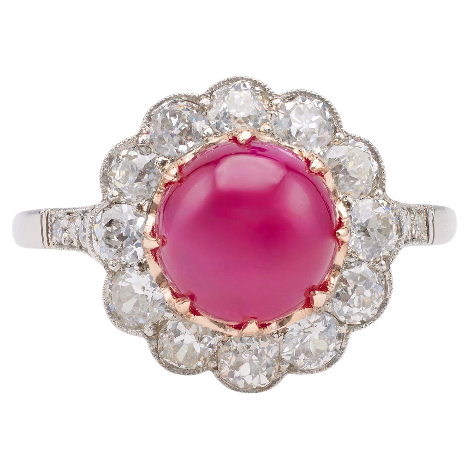 Art Deco Inspired Ruby Diamond Platinum 14k Yellow Gold Ring For Sale