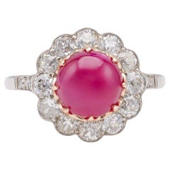 Art Deco inspirierter Rubin-Diamant-Platin-Ring aus 14k Gelbgold