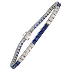 Art Deco Inspired Sapphire and Diamond Line / Tennis Bracelet in Platinum