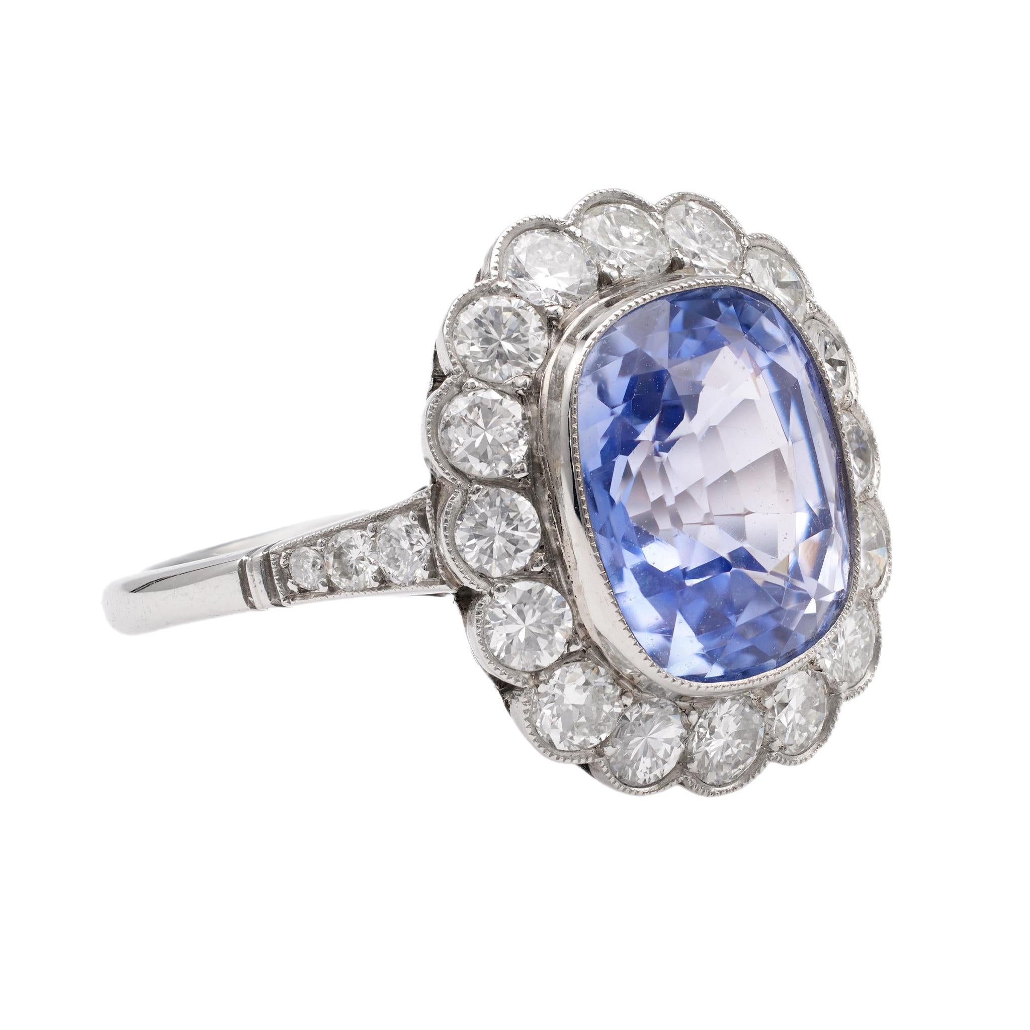 Women's or Men's Art Deco Inspired Sapphire and Diamond Platinum Ring For Sale