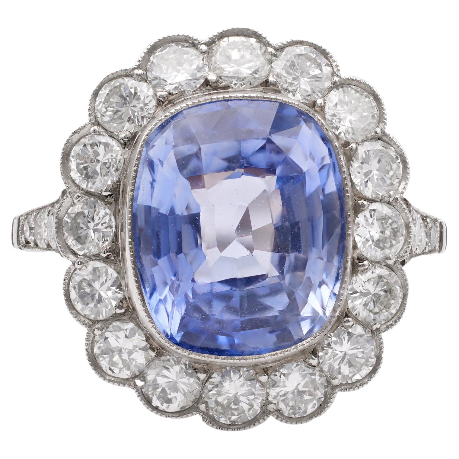 Art Deco Inspired Sapphire and Diamond Platinum Ring For Sale