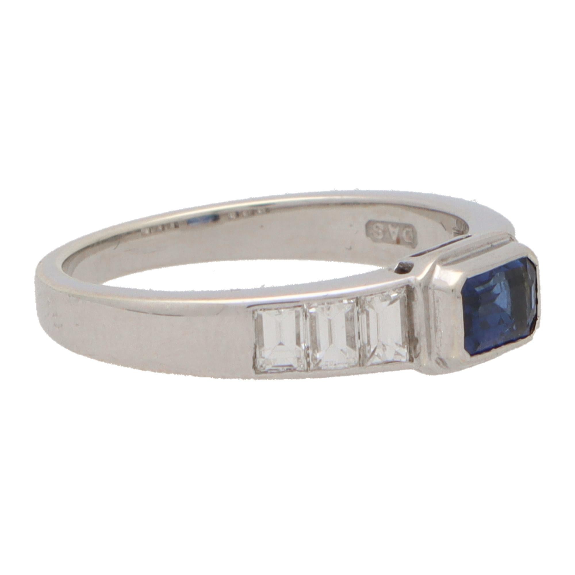 Art Deco Inspired Sapphire and Diamond Ring Set in 18k White Gold 1