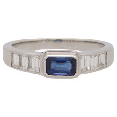 Art Deco Inspired Sapphire and Diamond Ring Set in 18k White Gold