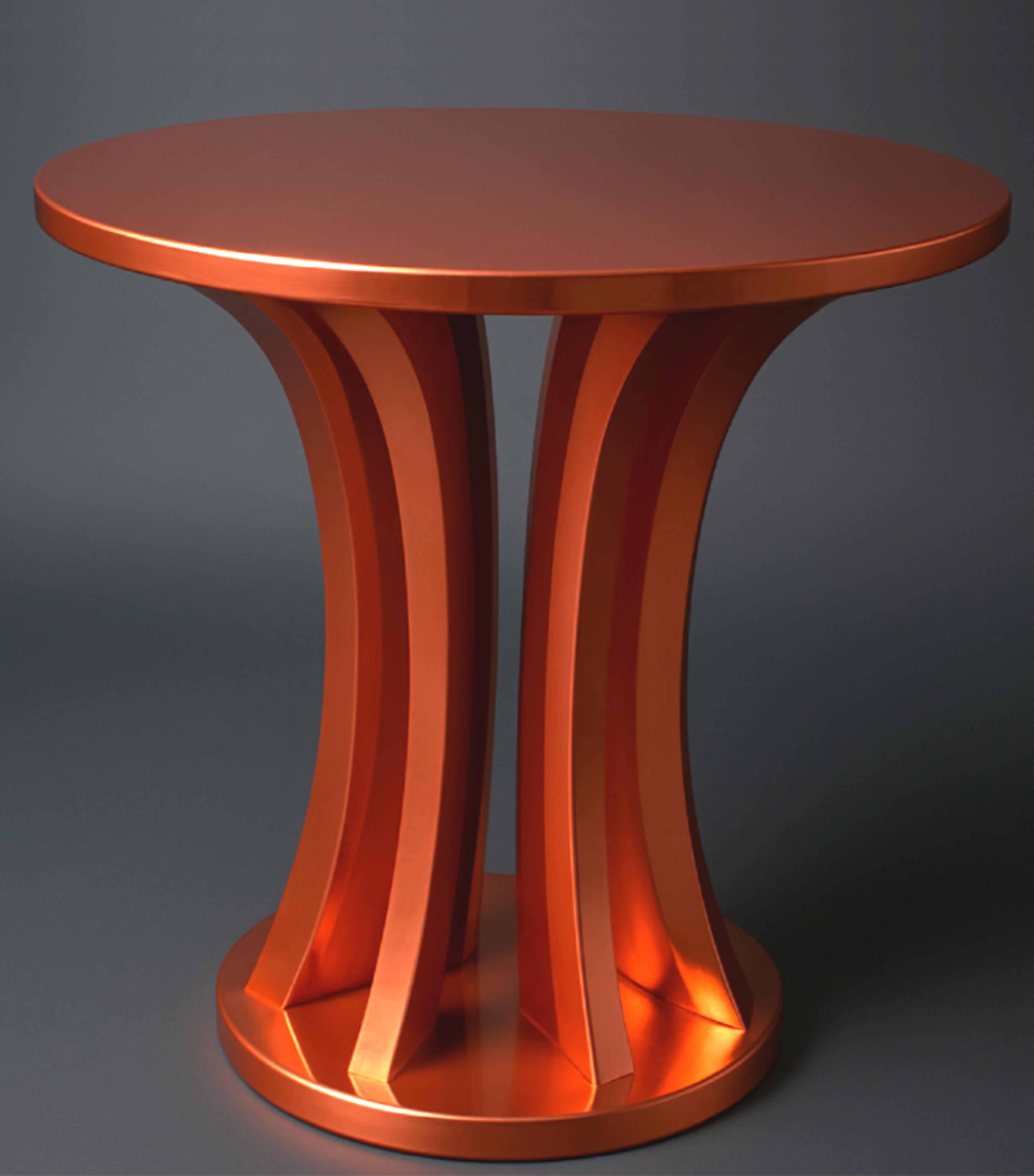 French Art Deco Inspired Copper Gilt Circular Pedestal Table, 20th Century For Sale